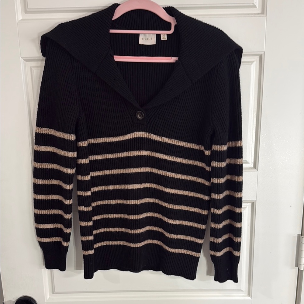 Cyrus V-Neck Black and Tan Striped Sweater